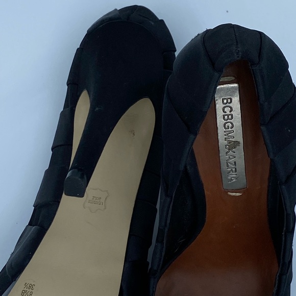 BCBG "LAURYN" BLACK SATIN PLEATED PEEP TOE PU - Picture 14 of 16